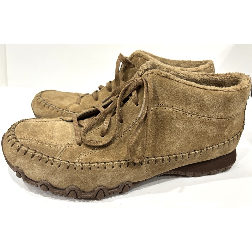 Skechers Relaxed Fit Memory Foam Suede Faux Fur Lace Up Shoes Women's US 9 Brown